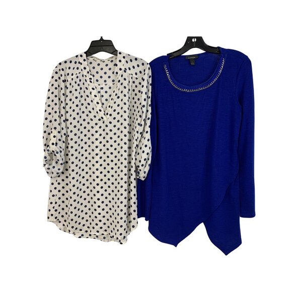 Lot of 2 Sz Large Liberty Love dot Top + B Design Royal Blue Knit Top 8834 - Picture 2 of 14